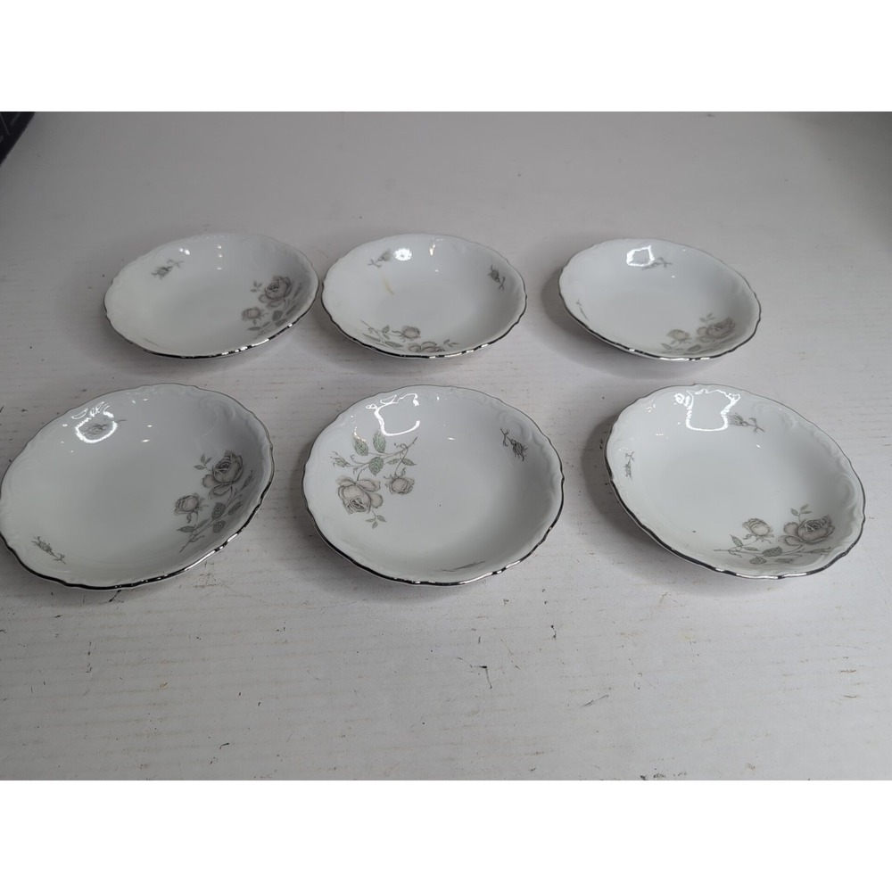 (6) Beautiful Mitterteich China Germany Porcelain Mystic Rose Saucer Plate Bowls